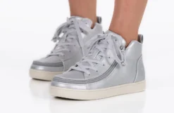 FINAL SALE - Women's Silver Grey Metallic BILLY Sneaker Lace Mid Tops -Cheap BILLY Store BW22135 040 studio standing 2 940x614 22b76da4 914e 436d 9167 7dc9d73bfd77